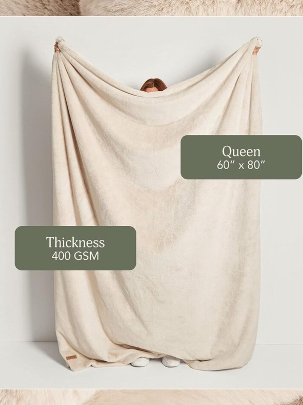 UnHide Cream Plush Sherpa Throw Blanket